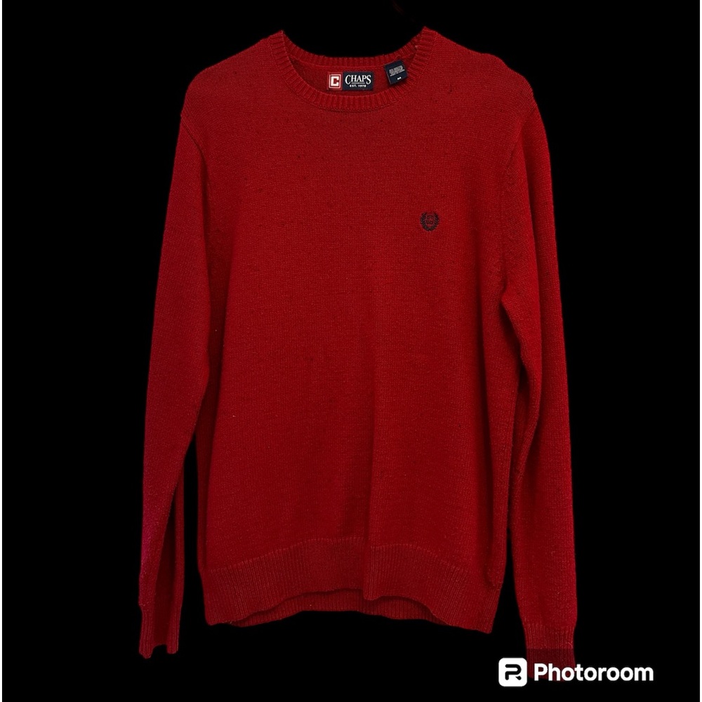 CHAPS rich red sweater, blue logo embroidery